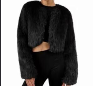 Chelsea & Violet Girls Faux Fur Cropped Jacket Bolero Black Prom, Dances, Med.